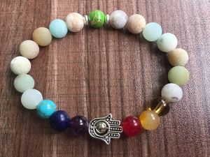 Strand 7 Çakra Bilezik Palmiye 8mm Doğal Taş Mat Amazonit Bilezikler Dua Yoga Bileği Mala Beads Meditasyon