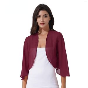 Damenjacken Rosa Uni-Jacke Damen Damen-Cardigan mit 3/4-Ärmeln aus Chiffon, Bolero