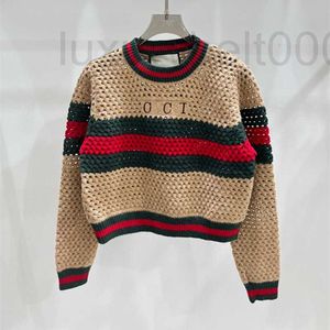 Kobiet Sweters Designer 2023 Autumn Heavy Industry kontrast okrągły listek haft haft puste z dzianiny krótki sweter mody dla kobiet 3fyj