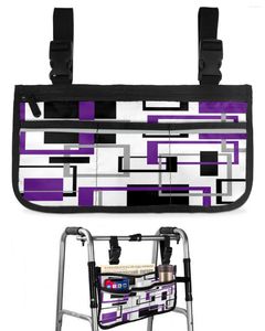 Borse portaoggetti Geometria astratta Quadrati Arte moderna Nero Viola Borsa per sedia a rotelle Borsa per telaio da passeggio per scooter elettrico laterale sul bracciolo