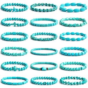 Turquoises Beads Bracelets for Women Reiki Nature Stone Cube Cylinder Irregular Bracelets Healing Healthcare Jewelry