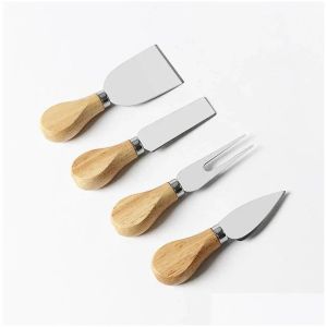 Novas ferramentas de queijo 4 pçs/set conjunto faca aço inoxidável punho madeira ferramenta cortador manteiga casa jardim cozinha barra jantar atacado 0911