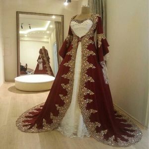 Luxo turco vermelho gótico vestidos de noite alargamento mangas renascentista renda medieval árabe vestido formal frisado uma linha abendleider vestidos de soiree