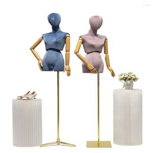 Decorative Plates 2023 Wood Arm Fabric Cover Full Female Head Art Mannequin Body Metal Base For Wedding Display Twist Split Waist Women