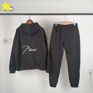 Herrspårar Män kvinnor klassiska broderi Rhude sets Green Blue Red Black Overdized Hoodie Sweatpants Outfits Fleece Inside Taggar 230909