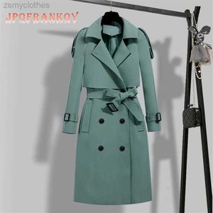 Primavera outono novo blusão feminino versão coreana cintura fina high-end atmosférica senhoras longo trench coat para mulher 278c
