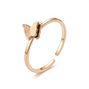 Update Edelstahl 18K vergoldet Ring Band Mädchen Schmetterling Charm Ringe Damen Ring Feiner Modeschmuck Geschenk