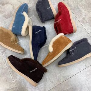 Women Open Walk Boots Designer Autumn Winter Suede Leather Walk Boots Wool Short Boot Luxury One Step Plush Shoes Outdoors Flat Bottom Lazy Shoes Snow Boot Storlek 35-42