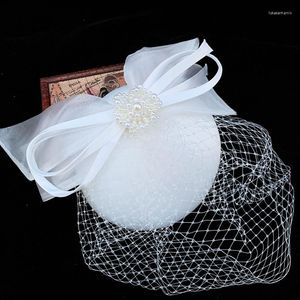 Berretti Donna Chic Perla Bowknot Copricapo Cocktail Festa di nozze Copricapo Copricapo Accessori per capelli Velo Fascinator Cappello