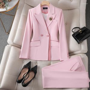 Women's Two Piece Pants Pink Patchwork Blazer Female Minority Design Sense Work Clothes Professional Temperament Model High-end Suit