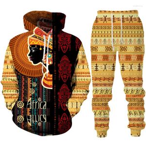 Tracksuits masculinos Africano Dashiki Tribal Imprimir Homens Mulheres Casual Pulôver Hoodie / Calças / Terno Estilo Étnico Manga Longa Casal Conjunto de Roupas