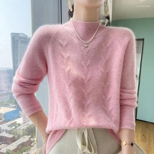 女性用セーターセミハイネックセーター23秋と冬の弓形のジャック型長袖プルオーバーレジャーカシミアセーターコート