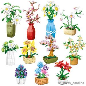 Bloklar Yaratıcı saksı saksı bitkiler yapı blokları buket modeli ev dekor montaj oyuncakları çocuklar için kız hediyeler r230911