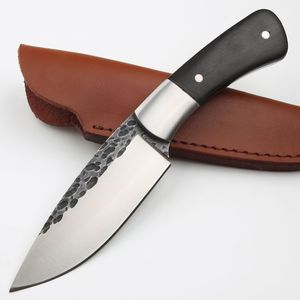 Hayatta kalma düz bıçak dövme çelik damla nokta saten bıçak tam tang abanoz sapı sabit bıçak bıçakları deri kılıf