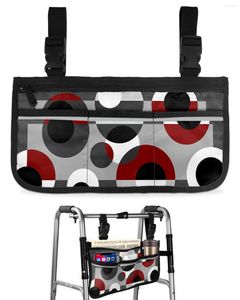 収納バッグ幾何学的なフィギュアダークレッドグレーの車椅子バッグポケットアームレストサイド電気スクーターウォーキングフレームポーチ