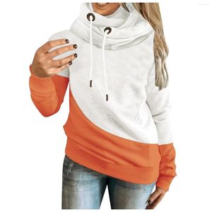 Kadın Tankları Sıradan Renk Kontrast Dikiş Uzun kollu kapüşonlu sweatshirt Üstü Kadın Moda Bluz 2023 Tişört