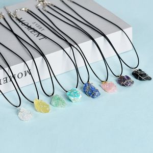 Fio de pedra natural cristal áspero pedra preciosa pingente colar 7 chakra yoga cura pedra topázio ametista colares feminino masculino moda jóias