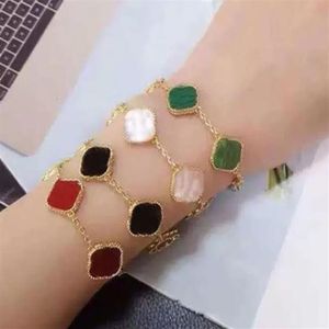 6 Colors Fashion Classic 4 Four Leaf Clover Charm Bracelets Bangle Chain Agate Shell Mother-of-Pearl for Girls Wedding Jewelry Wom287n