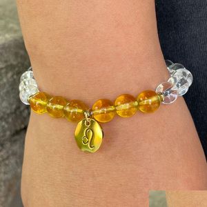 Boncuklu MG1537 Strand 8 mm Citrine Leo Zodyak Bilezik Moda Kadınlar Clear Quartz Taş Bilezikleri Doğum Günü Taş Taşı Bilek Ma Dhgarden Dhily