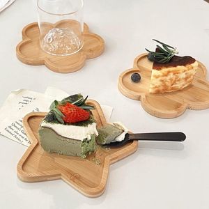 Dekorative Figuren, Multi-Bambus-Tablett, Dessert-Holz-Untertasse, Blumenform, Tassenunterlage, Sternteller, kreative Kaffeetasse, Matte für Zuhause und Küche