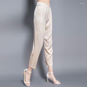 Pantaloni da donna in raso elastico 19 Momme Seta di gelso Vita con coulisse Harem Primavera ed estate Slim 20115