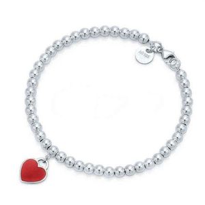 Classic S925 Silver Female Bracelets Enamel Blue Red Pink Heart Pendant Bead Bracelet Christmas Gift Designer Jewelry Y220622251P