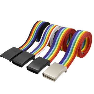 Nya färgglada vävda bälten med Flip Canvas Men's and Women's Fashion Stripes Color Matching Belts Rainbow Canvas Belts 3.8 cm