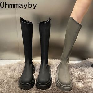 Buty zima kobieta uda moda moda mody zipowce długi rycerz botki panie grube podeszwy butów 230911