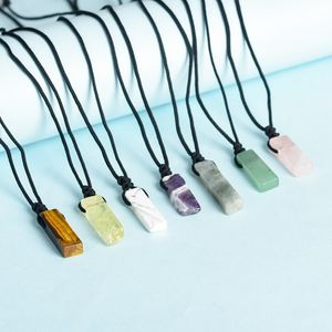 Square Natural Stone Bar Pendant Necklace Oregelbunden platt läkande ädelsten Amethyst Crystal Halsband Kvinnor Män hiphop mode smycken