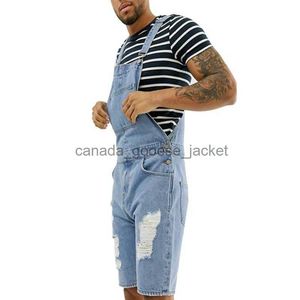 Jeans masculinos jeans masculinos 2021 bolso mens macacões calças verão retro angustiado denim bib macacão para homens masculino clássico suspender shortl230911
