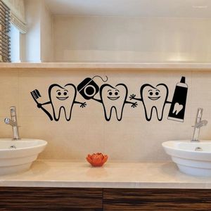 Vägg klistermärken vattentät tandläkare kontor dekor leende tänder dekal söt tandborste väggmålning badrum vård tandvård hy1986