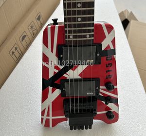 Sällsynt Edward Van Halen 5150 Röda vita svarta remsor Huvudlös elektrisk gitarr Rosewood Fretboard China Emg Pickups Tremolo Bridge Black Hardware Dot Inlay