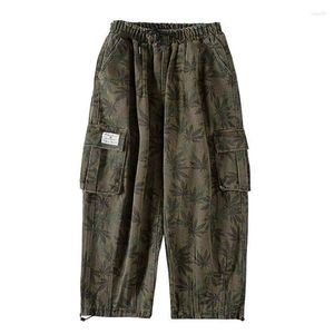 Erkekler Pantolon Hip Hop Kargo Erkekler için Kamuflaj Vintage Sıradan Sokak Giyim Japon Tarzı Gevşek ayak bileği uzunluğu