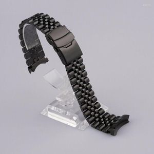 Uhrenarmbänder Rolamy 22 mm schwarze solide gebogene Endglieder Jubilee-Armbandarmband mit doppeltem Druckverschluss für SKX007 009