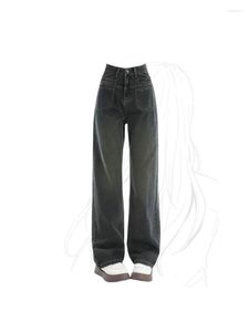 Calças de brim femininas vintage 90s estéticas calças jeans coreano 2000s y2k streetwear harajuku cintura alta perna larga calças de cowboy roupas