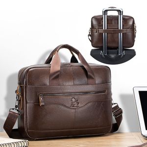 ブリーフケースLaoshizi Men's Business Leather Breaidcase Luxury Crossbody Bag Fashion Cowhide Shoulder Messenger Handbag 15.6インチ230909