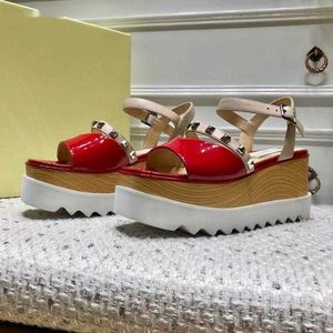 Stella McCartney Women Sandals 디자인 패션 웨지 플랫폼 정품 가죽 캐주얼 신발