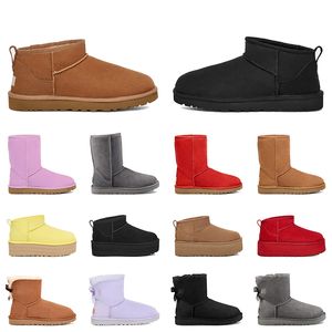 Klassische Ultra-Mini-Damen-Designer-Stiefel, Damen-Luxus-Pelz-Slip-On, Schnee-Winter, flauschiger kurzer Plateau-Stiefel, flauschige Schuhe, kastanienbraun, schwarz, grau, Loafer, knöchelpelzige Stiefeletten