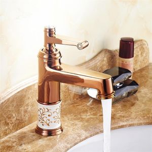 European Retro Rose Gold Bronze Ceramic Basin Faucet Singe Handle Kitchen Deck Mounted Water Mixer Tap Bathroom Sink Faucet268J