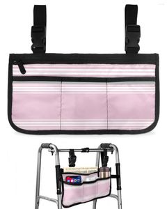 Sacos de armazenamento Rosa listrado fazenda cadeira de rodas saco com bolsos braço lateral scooter elétrico andando bolsa