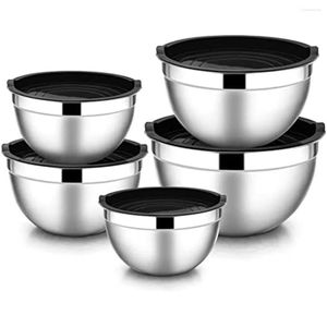 Mugs 5 Pcs Mixing Bowl Stainless Steel Stackable Salad With Airtight Lid Serving For Kitchen Cooking Baking Etc
