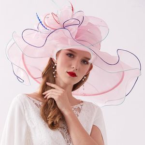 Chapéus de borda larga moda grande arco chapéu mulheres para vestido de casamento fedora dobrável senhora sol