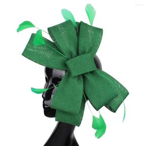 Berets Women Green Hair Mesh Fascinator Hat Feather Bride Net Accessories Vintage Headdress For Lady Party Bow Fascinators