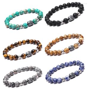 Pulseira de miçangas de pedra natural, pulseira antiga prateada com pingente de buda para mulheres ou homens