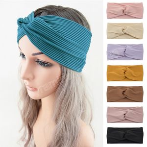 Moda listrado cruz nó larga faixa de cabelo esporte yoga cor sólida turbante elástico bandagem feminino headwrap acessórios para o cabelo