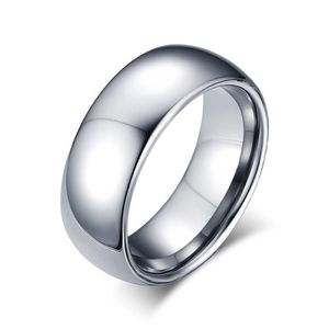 Aliança de casamento lisa de prata de aço de tungstênio de 8 mm, anéis de promessa simples gravura 287p