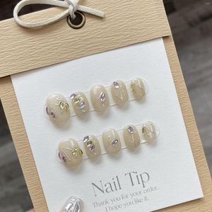 Fałszywe paznokcie ręcznie robione krótkie koreańskie fałszywe z designem brokatem wielokrotnego użytku sztuczne akrylowe pełne okładki paznokcie dla dziewcząt