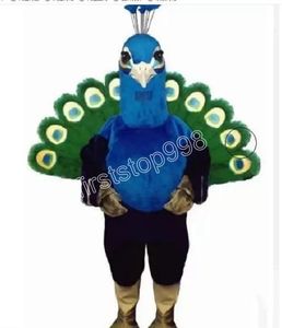 Costume de mascotte de paon bleu, simulation de performance, personnage de dessin animé, taille adulte, tenue de publicité extérieure de noël, robe de costume