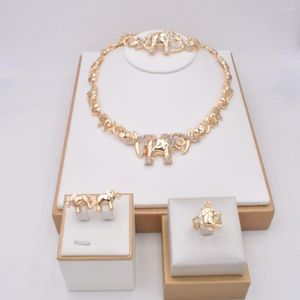 Necklace Earrings Set Wholesale 18K Gold-plated Diamond Elephant Fashion Design XOXO Women's Jewelry