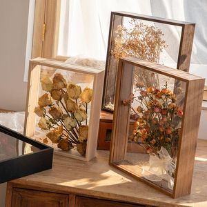 Ramar Flower Display Frame Transparent Bouquet Dry Wood Box Wall Mount Exempel Lagring Heminredning